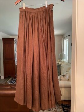 Brown Linen Full Circle Maxi Skirt